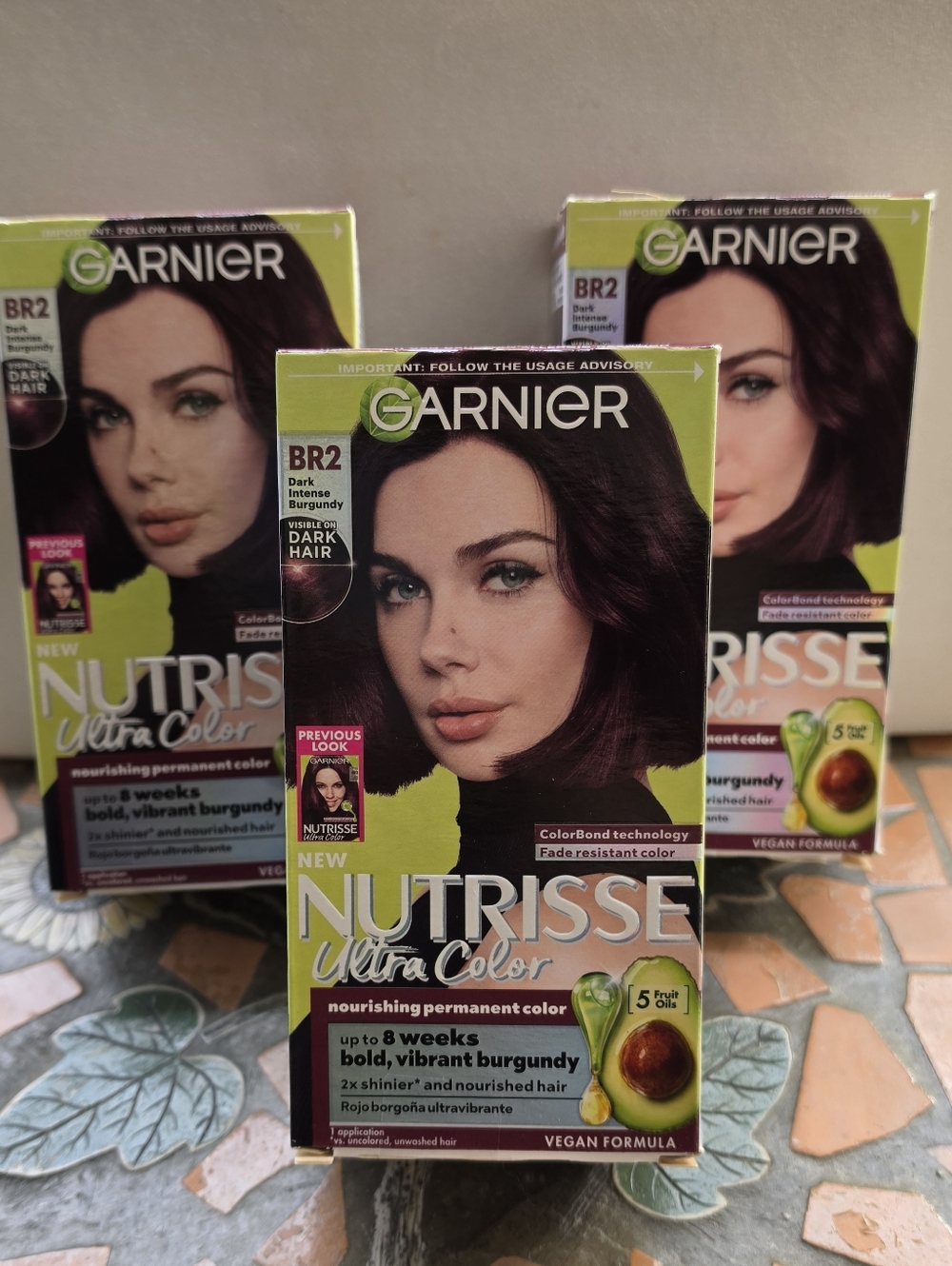 3x Garnier Nutrisse Ultra Color BR2 Dark Intense Burgundy Hair Dye